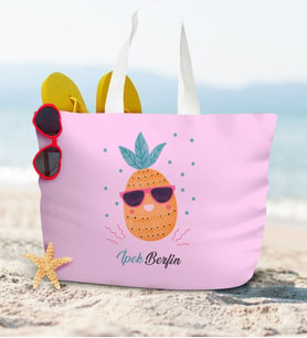BK Gift Kişiye Özel İsimli Pudra Pembe Fermuarlı Plaj Çantası-3