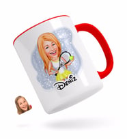 BK Gift Kişiye Özel Kadın Tenis Oyuncusu Karikatürlü Kırmızı Kupa Bardak-2
