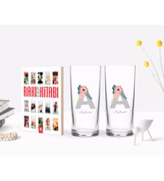 BK Gift Kişiye Özel Renkli Baskılı Harf ve İsim Tasarımlı İkili Rakı Bardağı ve Rakı Cep Kitabı Hediye Seti-3 (Model 1)