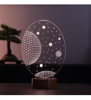 Galaxy Hediye Led Gece Lambası Ahşap Taban 7 Farklı Işık Renkli