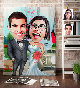 BK Gift Kişiye Özel Gelin Damat Karikatür Kanvas Tablo 70x100cm 1