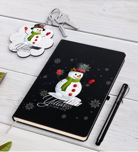 BK Gift Kişiye Özel Yılbaşı Mutlu Yıllar Siyah Defter Kalem ve Anahtarlık Hediye Seti-16 (Model 1)