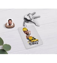 BK Gift Kişiye Özel Erkek Yol Mühendisi Karikatürlü Şeffaf Pleksi Anahtarlık (Beyaz)