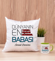 Dünyanın En İyi Babası Kare Yastık ve Yeşil Kupa Bardak