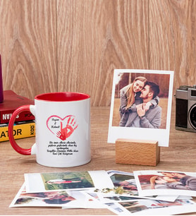 Sevgililer Günü Hediyesi Mesajlı Kırmızı Kupa ve Ahşap Standlı Polaroid Set