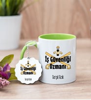 İş Güvenliği Uzmanı Yeşil Kupa Bardak Ve Anahtarlık Set
