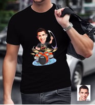 BK Gift Kişiye Özel Bay Baterist Karikatürlü Siyah T-Shirt