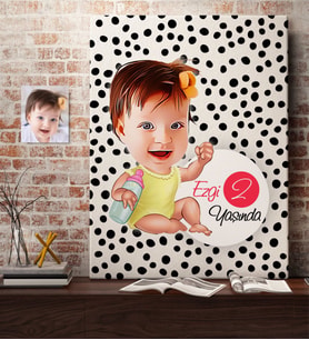 BK Gift Kişiye Özel Bebek Yaş Karikatürlü Kanvas Tablo 50x70cm-1