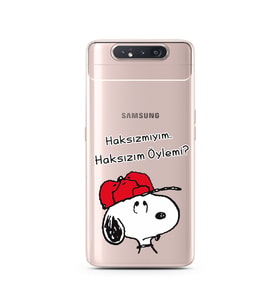 Snoopy Tasarımlı Süper Şeffaf Silikon Telefon Kılıfı Samsung A80