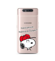 Snoopy Tasarımlı Süper Şeffaf Silikon Telefon Kılıfı Samsung A80