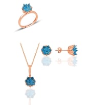 Söğütlü Silver Gümüş Lotus çiçeği modeli akuamarin renkli taşlı üçlü set
