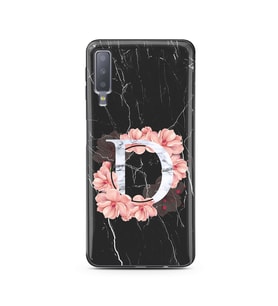 Mermer Çiçekli Harf Tasarım Süper Şeffaf Silikon Telefon Kılıfı Samsung A7 (2018