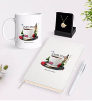 BK Gift Kişiye Özel İngilizce Öğretmeni Beyaz Kupa Defter Kalem ve İsimli Papatya Kolye Hediye Seti-8 (Model 1)