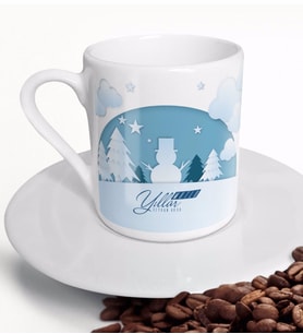 BK Gift Kişiye Özel İsimli Yılbaşı Mutlu Yıllar Türk Kahvesi Fincanı-22 (Beyaz)