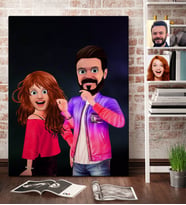 BK Gift Kişiye Özel Sevgililer Animasyon Karikatürlü Kanvas Tablo 70x100cm -32