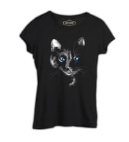 Cat in Blue Siyah Kadın Tshirt