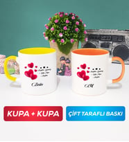 İkili Sevgililer Günü Hediyesi Kupa Bardak Sarı Turuncu