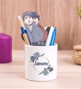 Çiçek Desenli İsme Özel Seramik Kalemlik