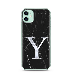 Iphone 11 Siyah Mermer Harf Tasarımlı Telefon Kılıfı Y-Harfi 