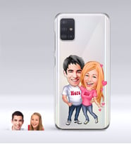 BK Gift Kişiye Özel Sevgililer Karikatürlü Samsung Galaxy A51 İnce Şeffaf Silikon Telefon Kapağı-5 (Beyaz)
