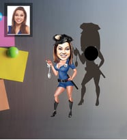 Kişiye Özel Polis Karikatürlü Ahşap Magnet Bayan-3
