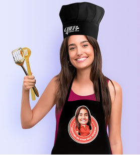 BK Gift Kişiye Özel Bayan Kolay Yetişmiyor Karikatürlü Siyah Mutfak Önlüğü Aşçı Şapkası Seti