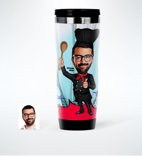 BK Gift Kişiye Özel Bay Chef Karikatürlü Çelik Termos Bardak  3