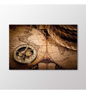 Arty Tablo Vintage Compass and World Map Tablo (Karışık)