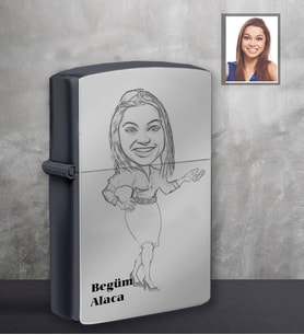 Kişiye Özel Öğretmen Karikatürlü Siyah Benzinli Çakmak Bayan-8