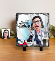 BK Gift Kişiye Özel Bayan Veteriner Hekim Karikatürlü Dekoratif Doğal Taş  1