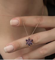 Rose Altın Kaplama Zirkon Taşlı Lotus Çiçeği Kadın Kolye (Mor)