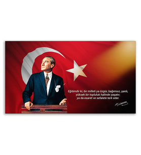''Güner Ofis'' Atatürk Tablosu Deri Üzerine Kanvas Tablo 80x130