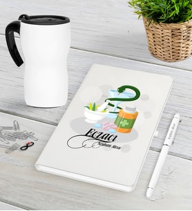 BK Gift Kişiye Özel Eczacı Beyaz Defter Kalem Termos Mug Seti-6 (Model 1)