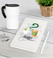 BK Gift Kişiye Özel Eczacı Beyaz Defter Kalem Termos Mug Seti-6 (Model 1)