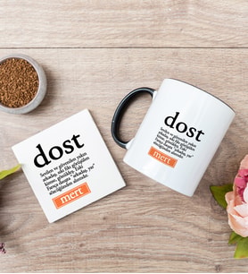 Dost Kelime Anlamı Siyah Kupa Bardak Ve Bardak Altlığı Seti