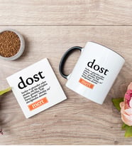 Dost Kelime Anlamı Siyah Kupa Bardak Ve Bardak Altlığı Seti