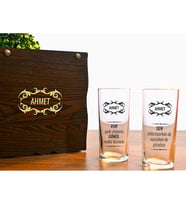 İsim ve Yazı Baskılı Ahşap Kutulu 2'li Rakı Bardağı Seti