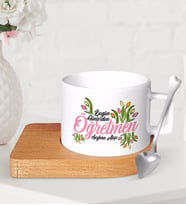 BK Gift Kişiye Özel Bugün Günlerden Öğretmen Ahşap Altlıklı Seramik Fincan-1 (Beyaz)