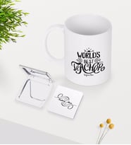 BK Gift Kişiye Özel Dünyanın En İyi Öğretmeni Beyaz Kupa Ayna Seti-30 (Model 1)