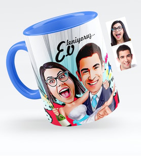 BK Gift Kişiye Özel Evleniyoruz Karikatürlü Mavi Kupa Bardak  4