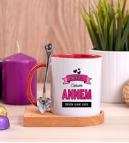 Canım Annem Ahşap Altlıklı Kırmızı Kupa Bardak