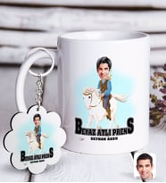 BK Gift Kişiye Özel Beyaz Atlı Prens Karikatürlü Beyaz Kupa ve Anahtarlık Hediye Seti-3 (Model 1)