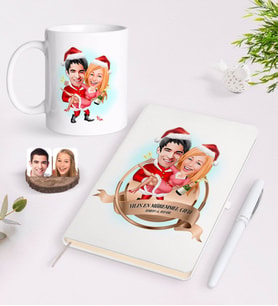 BK Gift Kişiye Özel Yılın En Mükemmel Çifti Karikatürlü Beyaz Defter Kalem ve Kupa Seti-62 (Model 1)
