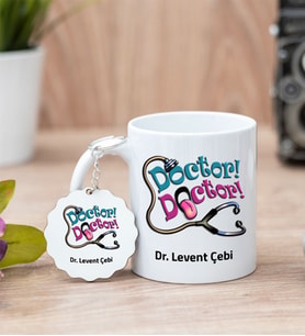 Doktor Doktor Tasarım Beyaz Kupa Bardak Ve Anahtarlık Set