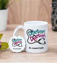 Doktor Doktor Tasarım Beyaz Kupa Bardak Ve Anahtarlık Set