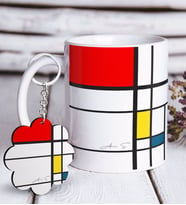 BK Gift Kişiye Özel Mondrian Beyaz Kupa ve Anahtarlık Hediye Seti-7 (Model 1)
