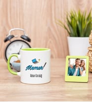 Memur Yeşil Kupa Bardak ve Yeşil Mini Fotoğraf Çerçevesi