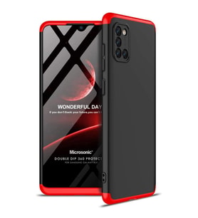 Microsonic Samsung Galaxy A31 Kılıf Double Dip 360 Protective Siyah Kırmızı