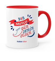 BK Gift Kişiye Özel 365 Mutlu Yeni Gün Kırmızı Kupa Bardak  2