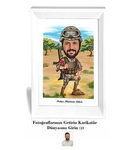 Askerlere ve Polislere Özel Fotoğraflı ve Özel İsimli Karikatür  Çerçevesi